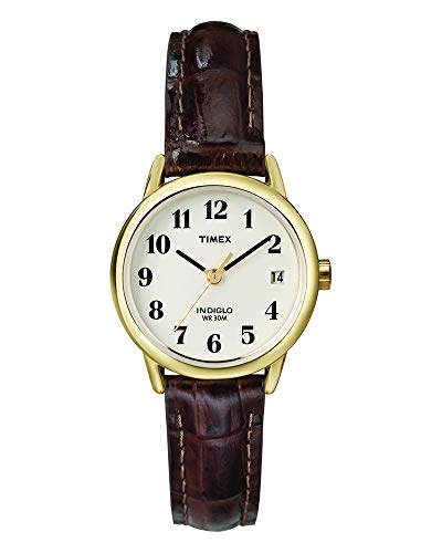 Timex Womens T20071 Indiglo Leather Strap Watch, Brown Croco/Gold-Tone