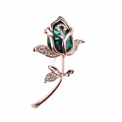 Guangqi Flower Crystal Rhinestone Brooch For Women Simple Jewelry Fashion Design Brooch Pin Scarf Decoration (Green Rose)