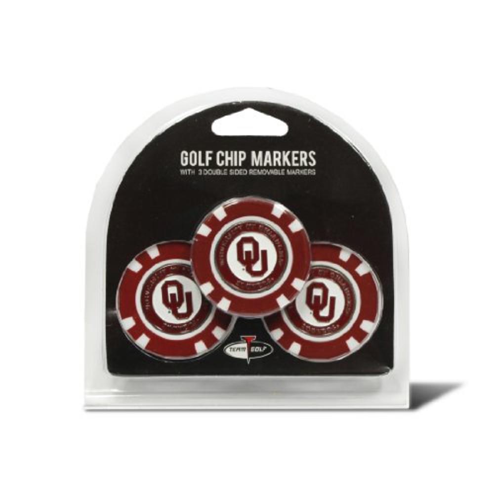 Team Golf Ncaa Oklahoma Sooners Golf Chip Ball Markers (3 Count), Poker Chip Size With Pop Out Smaller Double-Sided Enamel Marke
