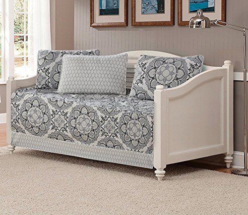 Linen Plus 5Pc Daybed Cover Set Quilted Bedspread New (Floral Grey)