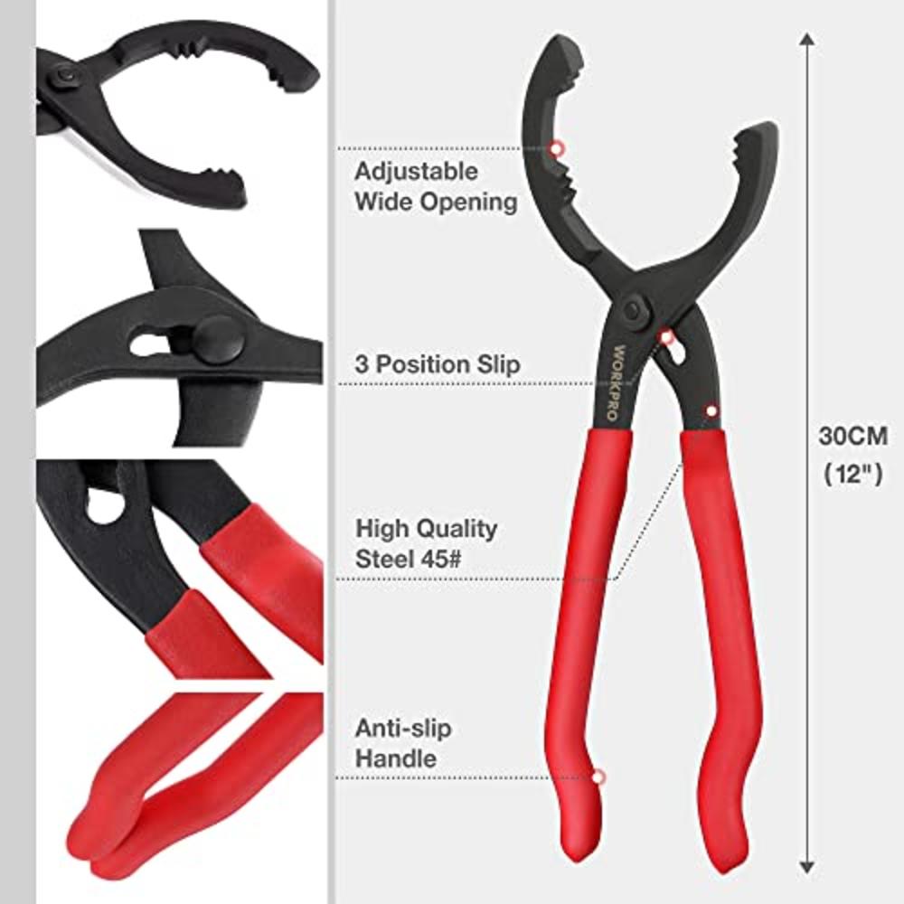 Workpro 12 Adjustable Oil Filter Pliers, Oil Filter Wrench Adjustable Oil Filter Removal Tool, Ideal For Engine Filters, Condui