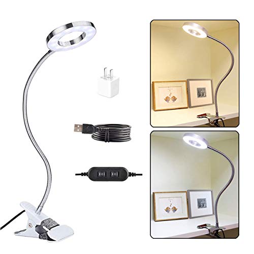 Clooouds 7W Clip On Light, Led Clip On Lamp, Usb Reading Book Light, Bed Lamp,Desk Lamp, Warm Light And White Light, Adapter Inc