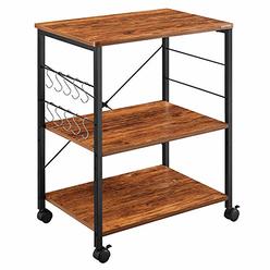 Mr IRONSTONE Kitchen Microwave Cart 3-Tier Kitchen Utility Cart Vintage Rolling Bakers Rack with 10 Hooks for Living Room