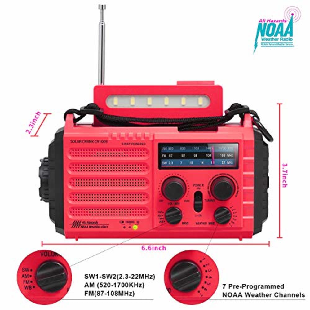 Mesqool Solar Hand Crank Portable Noaa Weather Alert Radio,5-Way Powered Am/Fm/Sw Emergency Radio For Household&Outdoor,5000Mah Battery 
