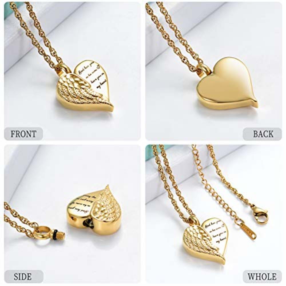Shajwo Cremation Jewelry Angel Wing Heart Urn Necklaces For Ashes Memorial Keepsake Pendant For Women Men,Gold