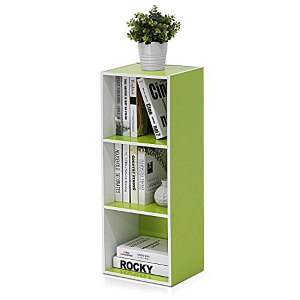Furinno Pasir 3-Tier Open Shelf Bookcase, White/Green 11003Wh/Gr