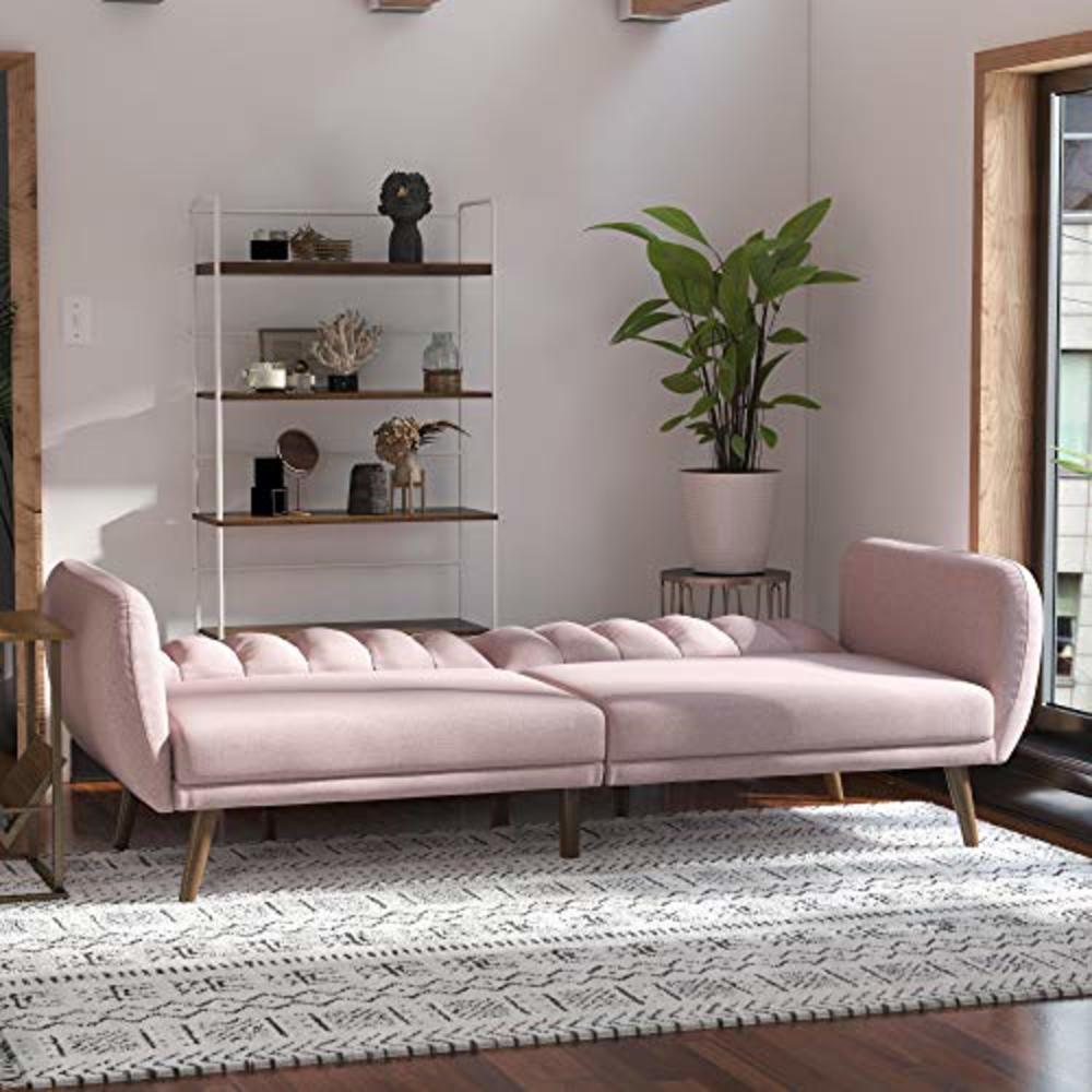 Novogratz Brittany Sofa Futon - Premium Upholstery And Wooden Legs - Pink