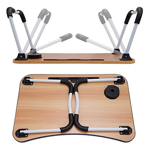Hossejoy Foldable Laptop Table, Breakfast Serving Bed Tray, Lap Desk With Foldable Leg & Tablet Phone Groove & Cup Slot For Read