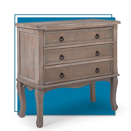 Clickdecor Thomas Antique Country Style Dresser Chest With 3 Drawers, Weathered Wood Nightstand Living Room Accent Furniture, Bl