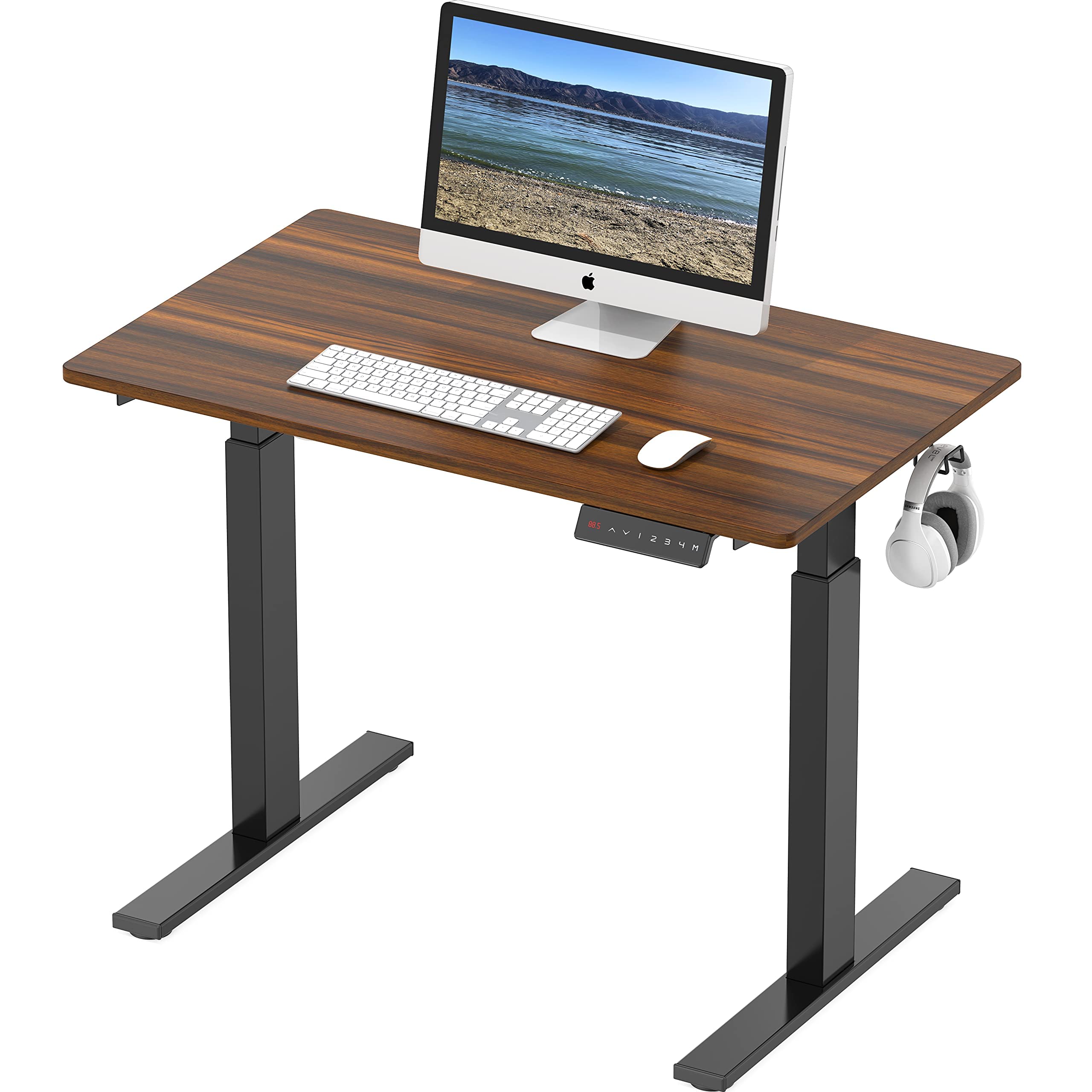 Shw Electric Height Adjustable Standing Desk, 40 X 24 Inches, Walnut