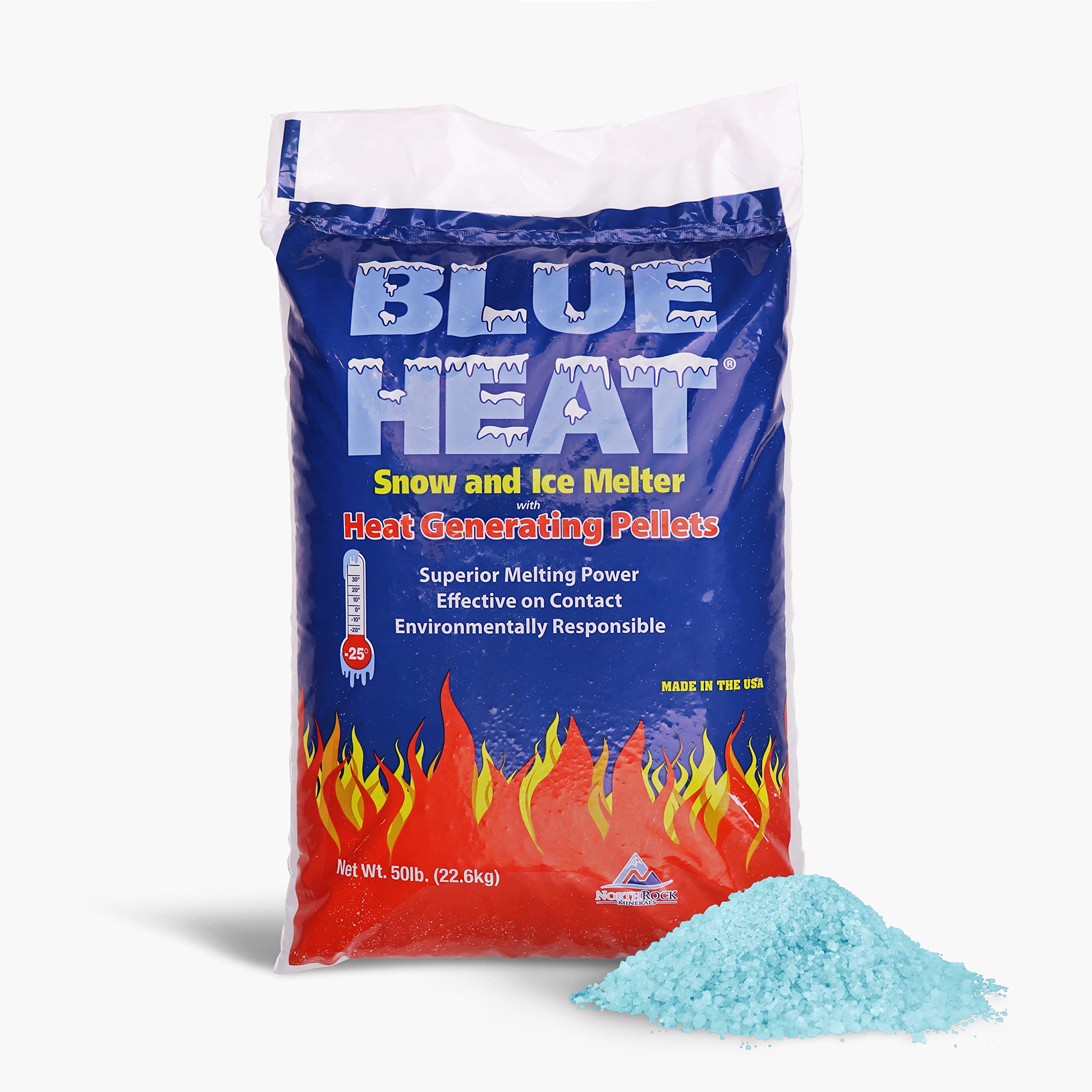 Pellets Of Fire Blue Heat Calcium Blend Professional Grade Ice Melt, Negative 25-Degree Effectiveness, Melter, 50-Pound