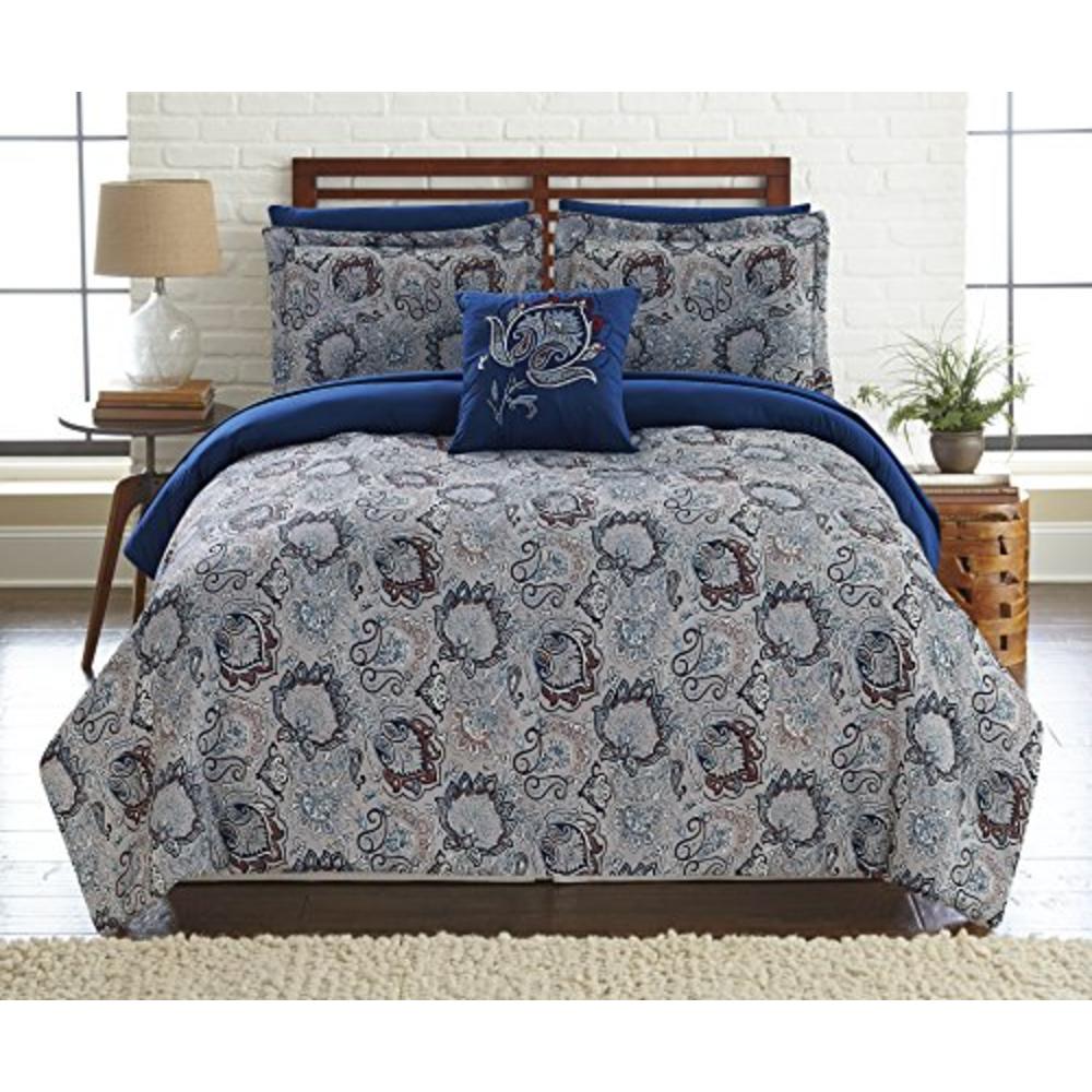 The Urban Port Caen 8 Piece Full Size Printed Reversible Comforter Set, Gray And Blue