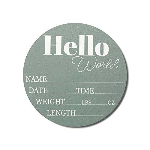 Hickory Hollow Designs - Baby Announcement Sign for Newborn Boys and girls (color Bases) - Hello World Nursery Decor Sign & Phot