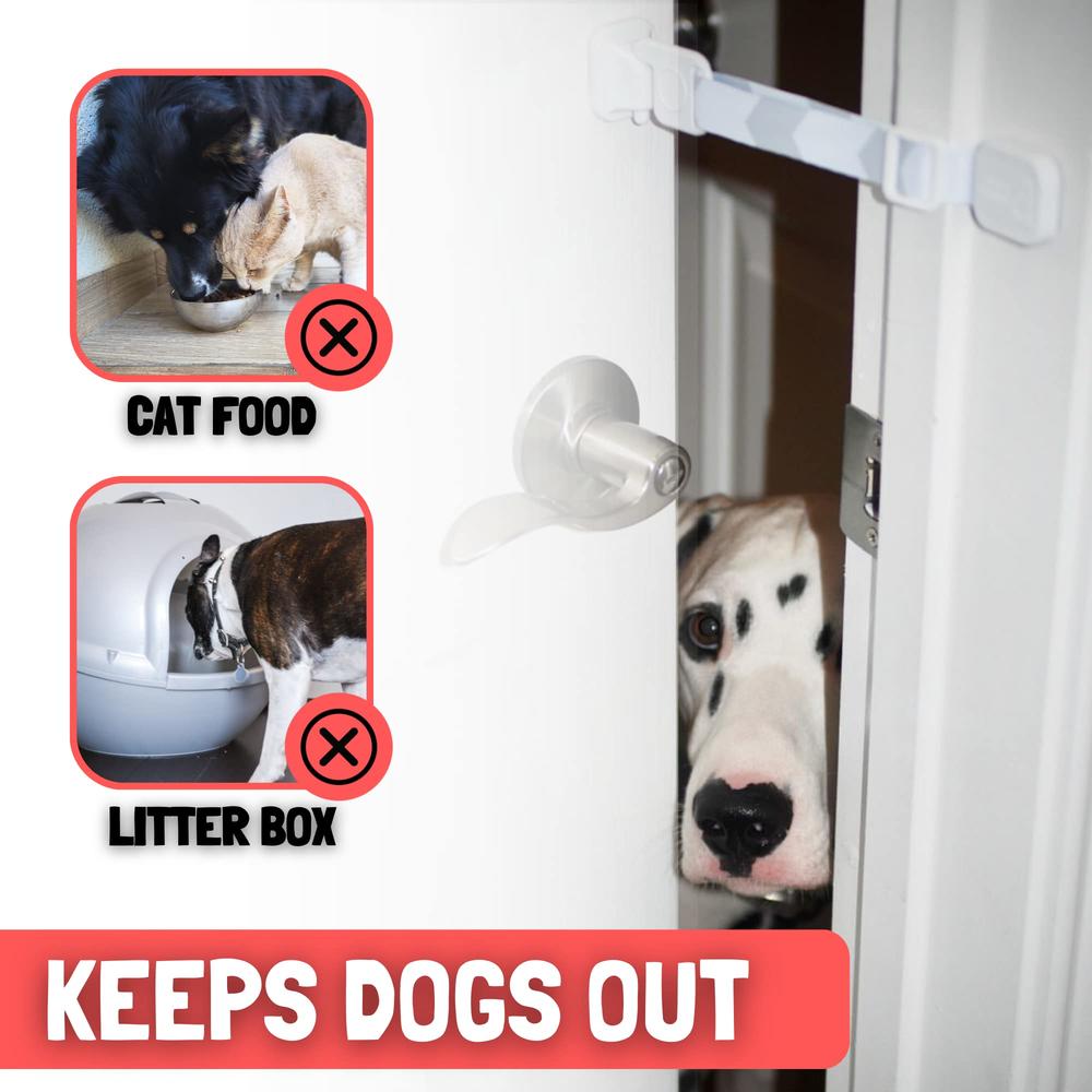 Door Buddy Pet Door Latch for cats - grey Adjustable cat Door Strap Dog Proof Litter Box & cat Feeding Station Without Pet gate 