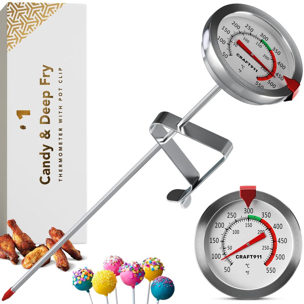 cRAFT911 candy Thermometer with Pot clip - Deep Fry Oil Thermometer for Frying - cooking Thermometer for Frying Oil candle Makin
