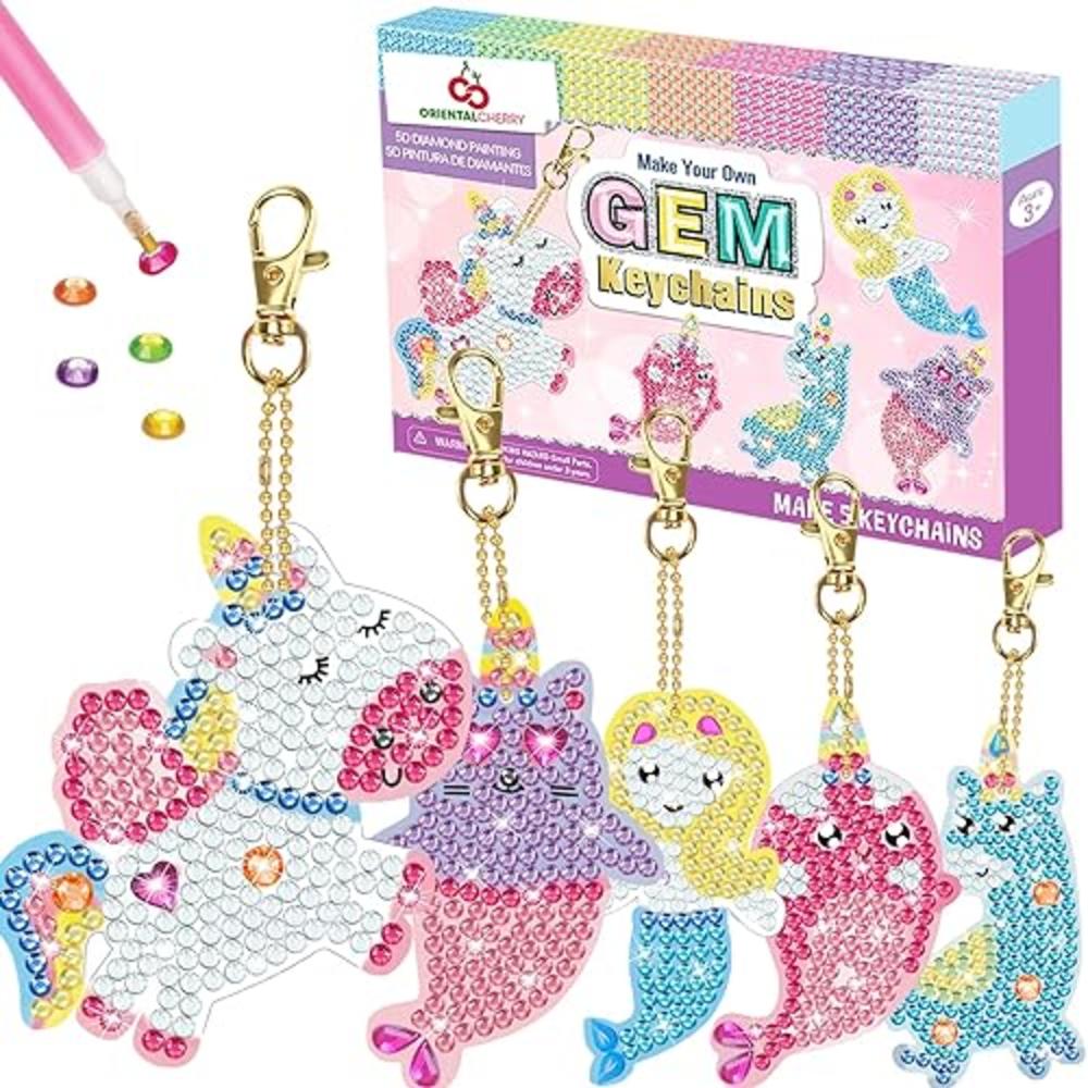 ORIENTAL cHERRY Arts and crafts for Kids Ages 8-12 - Make Your Own gEM Keychains - 5D Diamond Painting by Numbers Art Kits for g