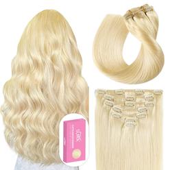 SUYYA clip in Hair Extensions Real Human Hair,Bleach Blonde clip in Hair Extensions Straight Hair Extensions clip ins Double Wef