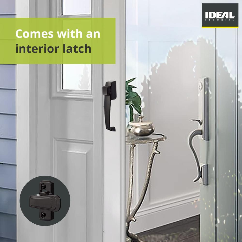 Ideal Security Door Handle with Inside Latch for Storm and Screen Doors, Black (2-Piece Set)
