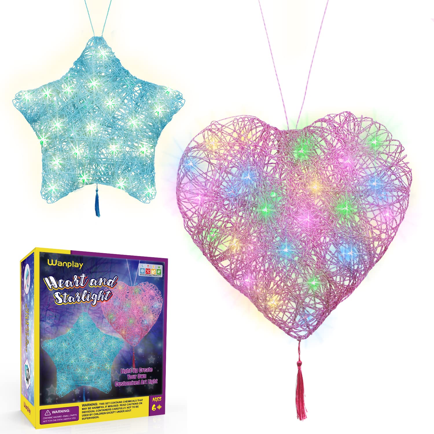 Wanplay crafts Art Kit for Kids,3D String Art Kit with glowing Heart and  Star Lantern