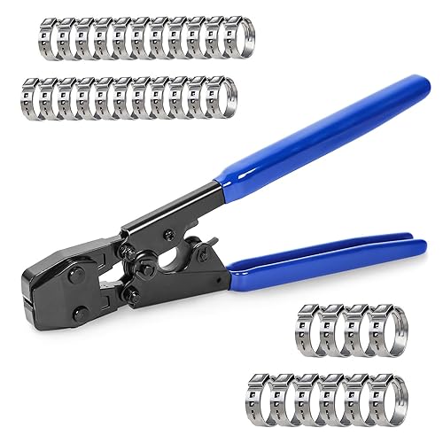 JWgJW PEX clamp cinch Tool crimping Tool crimper for Stainless Steel clamps from 38to 1 with 12 22PcS and 34 10PcS PEX clamps (0