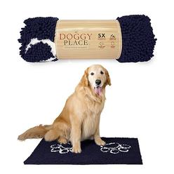 My Doggy Place Microfiber Dog Mat for Muddy Paws, 36 x 26 Navy Blue with Paw Print - Absorbent and Quick-Drying Dog Paw cleaning