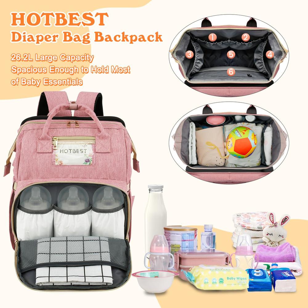 HOTBEST Diaper Bag Backpack, Diaper Bags, Multifunction Waterproof Travel Essentials Diaper Bag with USB port, Newborn Registry 