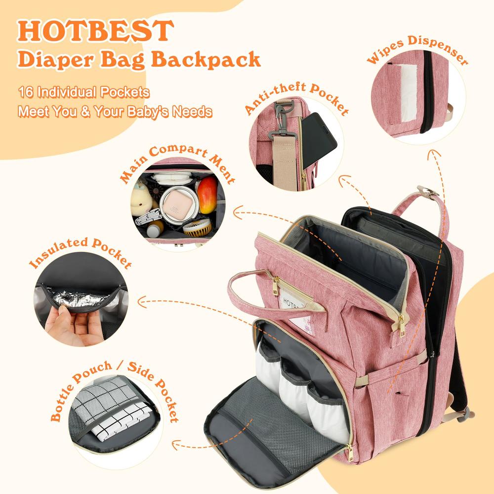 HOTBEST Diaper Bag Backpack, Diaper Bags, Multifunction Waterproof Travel Essentials Diaper Bag with USB port, Newborn Registry 