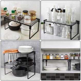 Tomorotec 2 Pack] Stackable Kitchen Storage Shelf Rack, Foldable Spice Rack  cabinet Organization Storage Shelves, Kitchen