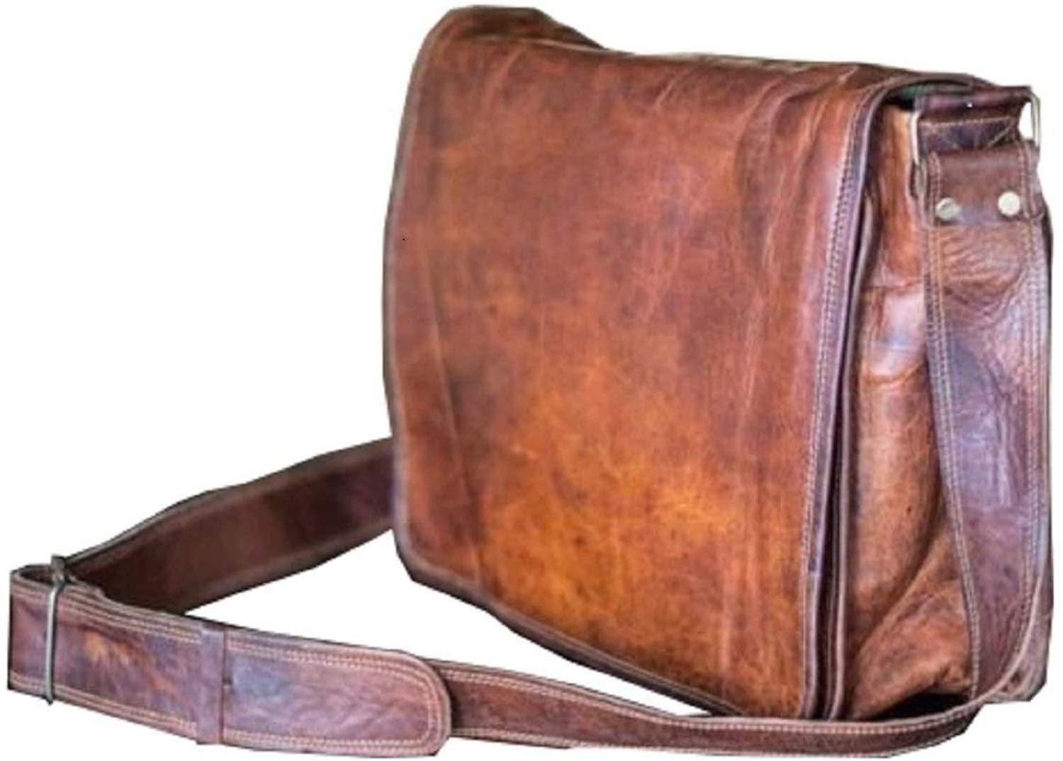 Vc VINTAgE cOUTURE 18 inch Leather Full Flap Messenger Handmade Bag Laptop Bag Satchel Bag Padded Messenger Bag Brown (Brown)