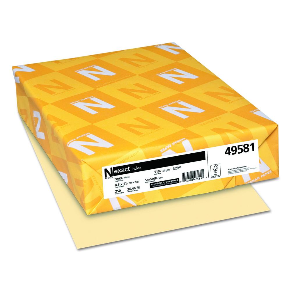 Neenah Paper Exact Index card Stock, 110 lb Index Weight, 85 x 11, Ivory, 250Pack