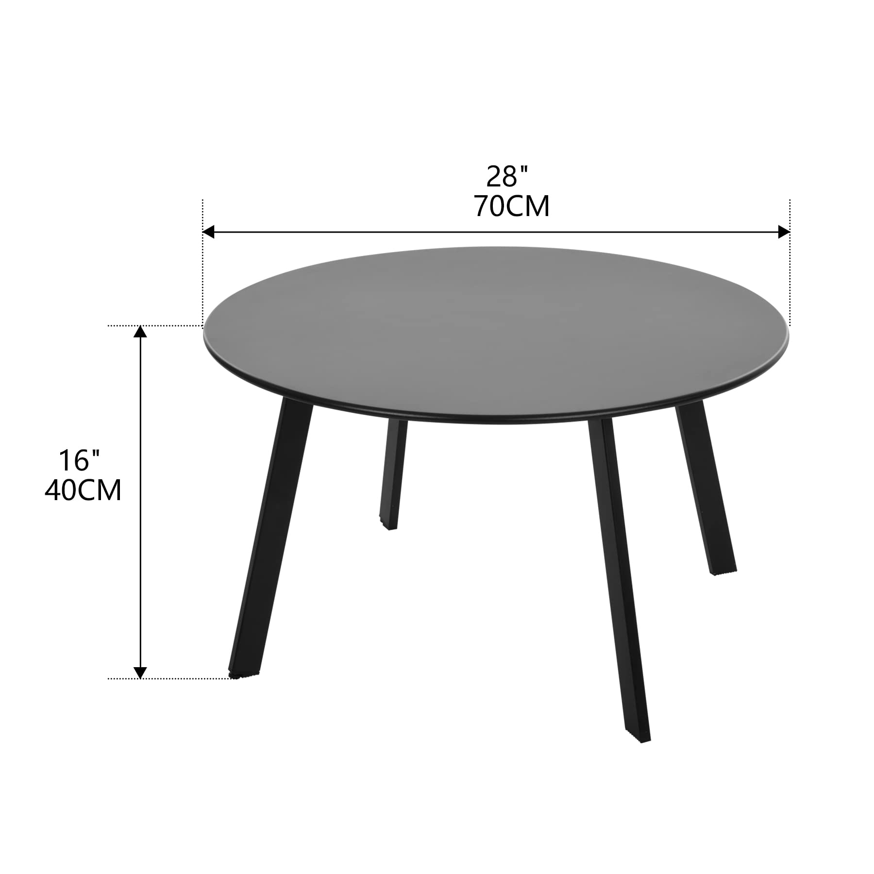 Meluvici Patio coffee Table, Metal Steel Outdoor Round Table Weather Resistant Anti-Rust Outdoor Table(Black)