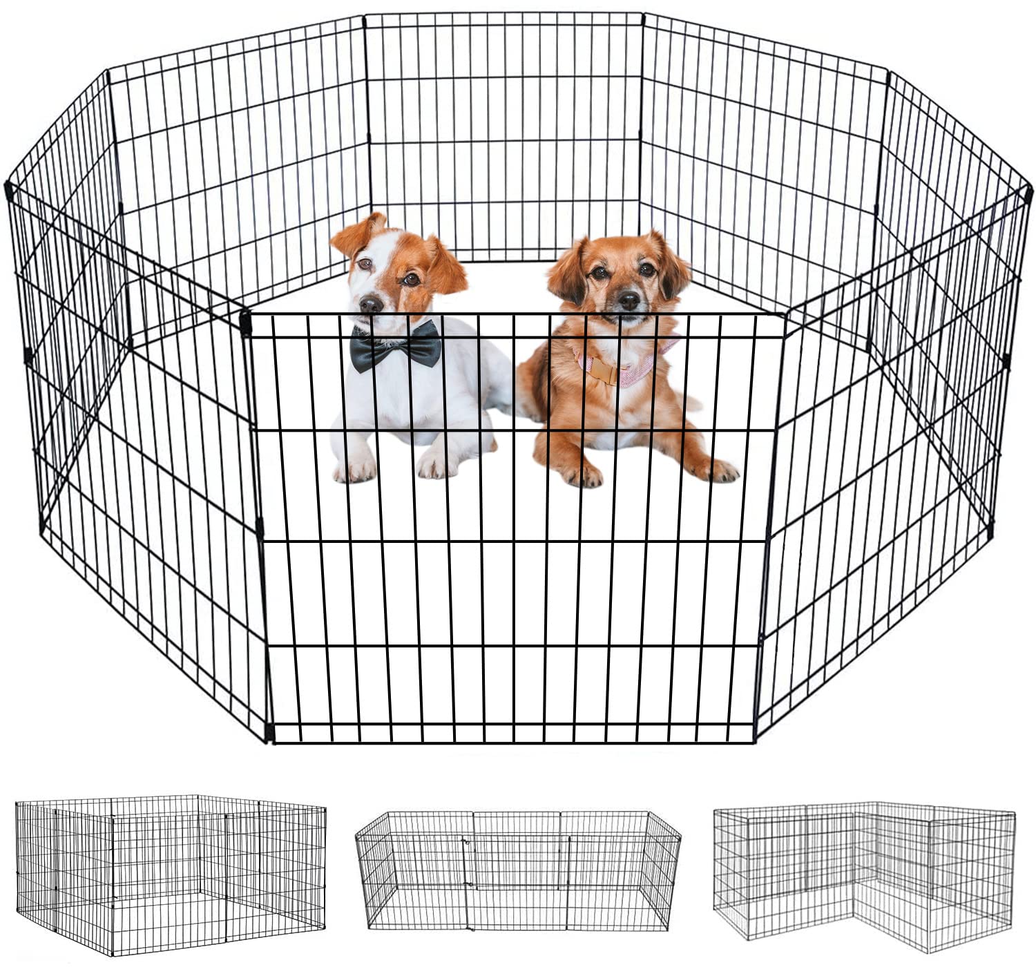 BestPet Dog Pen Dog Playpen Puppy Pet Playpen 8 Panel Indoor Outdoor Metal Portable Folding Animal Exercise Dog Fence,24,Black