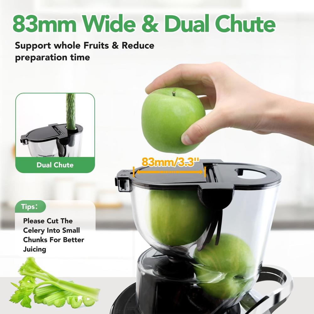 Aeitto cold Press Juicer, Whole Vertical Juicer, Slow Masticating Juicer Machines, with Big Wide 83mm chute, cold Press Juicer f