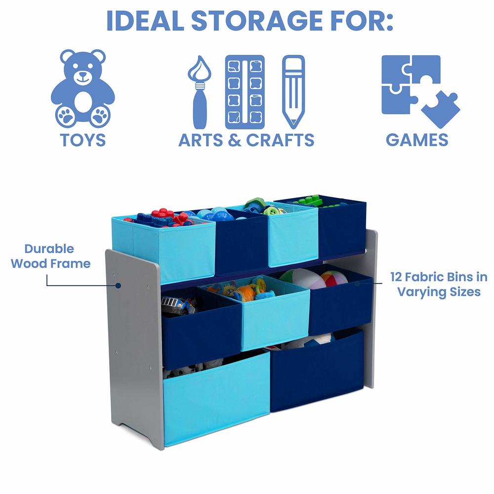 Delta children Deluxe Multi-Bin Toy Organizer with Storage Bins - greenguard gold certified, greyBlue Bins