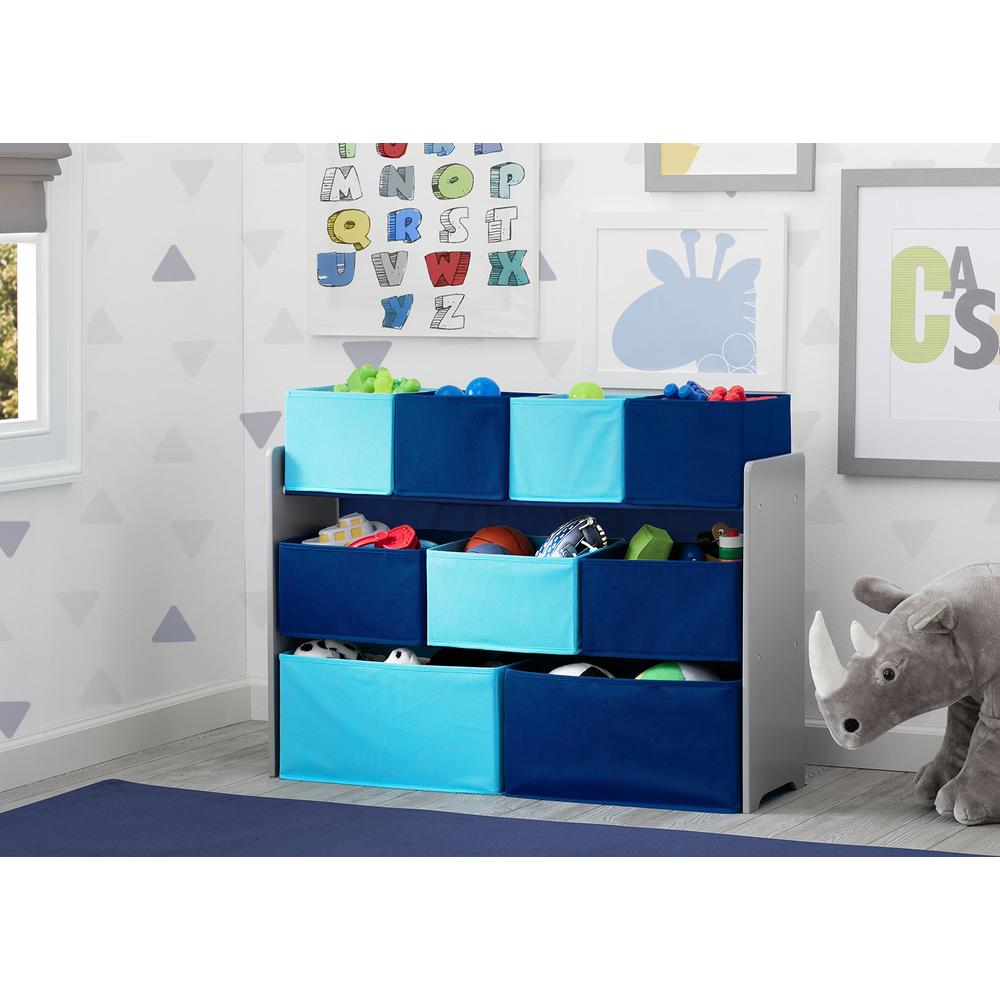 Delta children Deluxe Multi-Bin Toy Organizer with Storage Bins - greenguard gold certified, greyBlue Bins