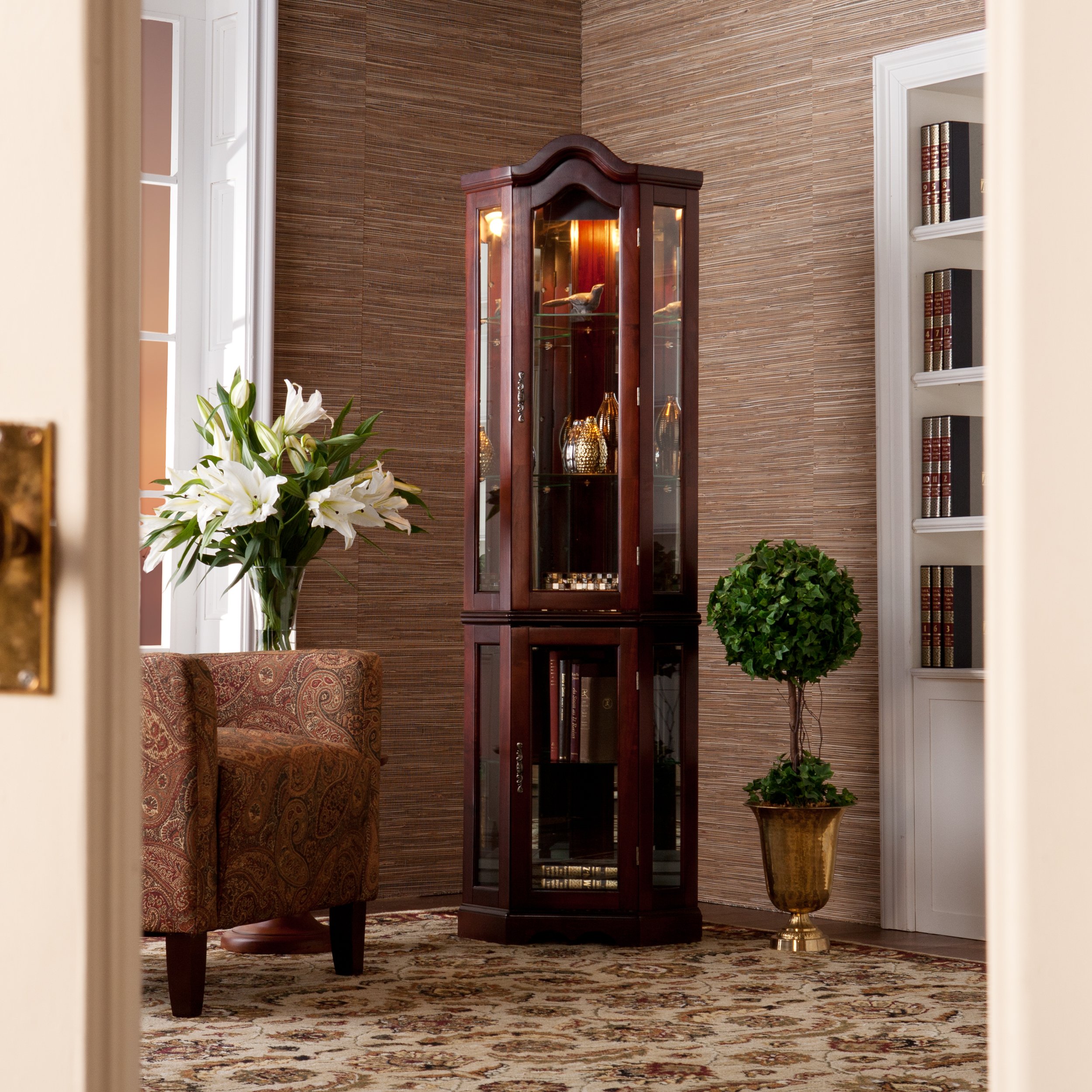 SEI Furniture Home Decorators collection Vitric Lighted curio, 70 Hx21 Wx16 D, Mahogany