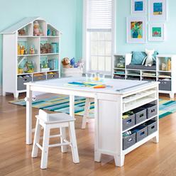 MARTHA STEWART Living and Learning Kids Art Table and Stool Set - creamy White: Wooden Drawing and Painting Desk with Paper Roll