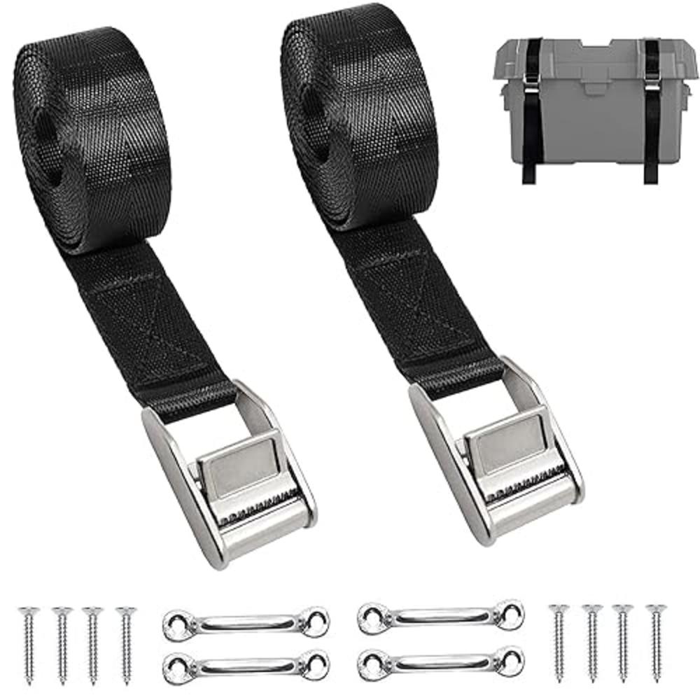 Rosemarie Battery Tie Down Straps for Boats,Stainless Steel Cam Buckle Straps,Cooler Tie Down Kit with Stainless Brackets and SS Screws Us