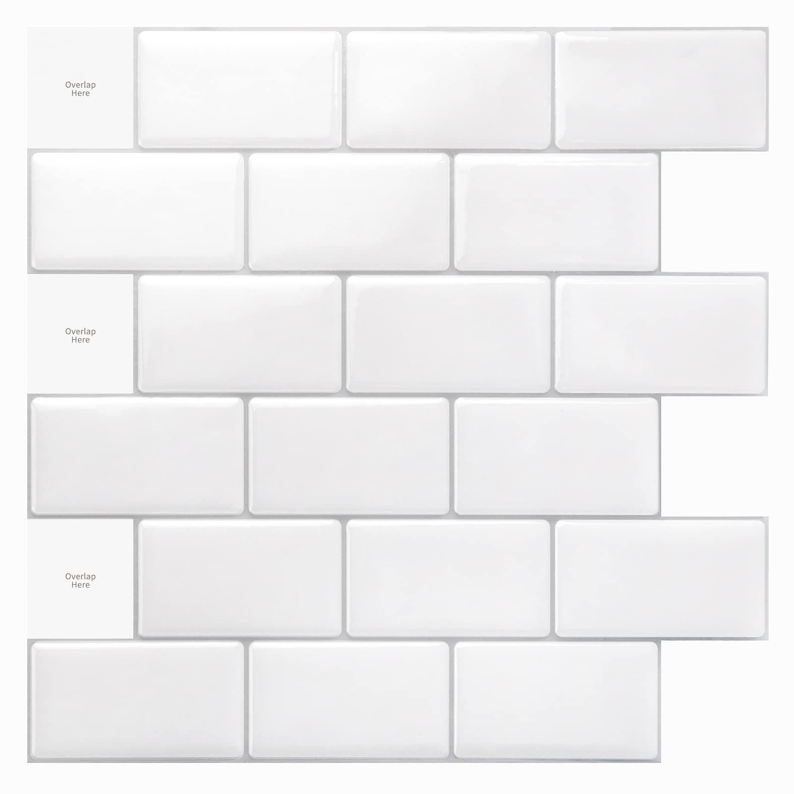 Art3d Premium 10-Sheet Peel and Stick Tile Backsplash - 12x12 for Kitchen , Bright White