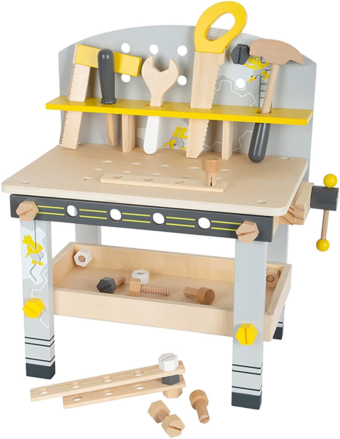 Small Foot Wooden Toys- Compact Premium Workbench Playset for Boys and Girls- Role Play Construction Set Includes 5 Wooden Tools