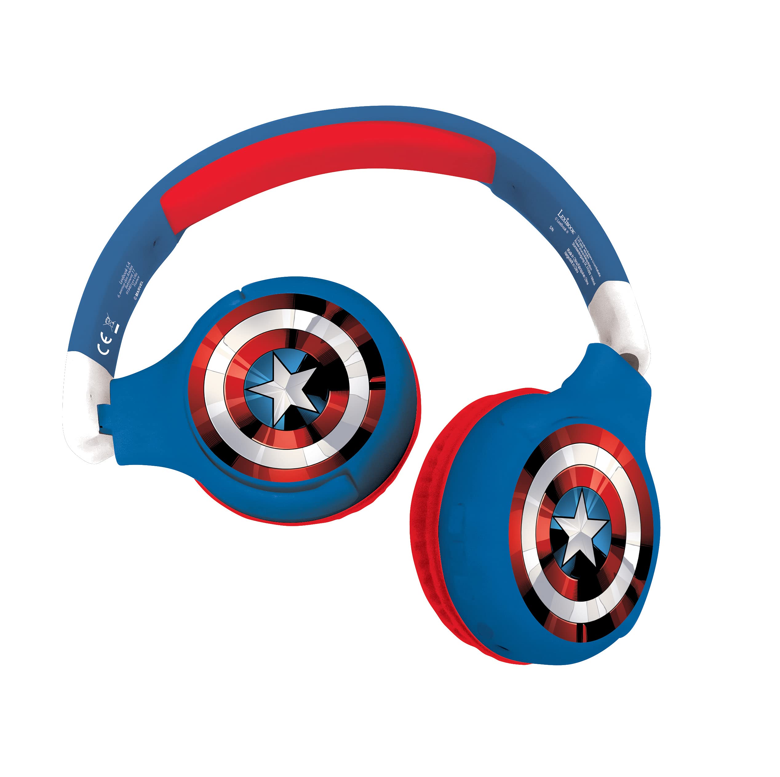 LEXiBOOK Avengers Marvel 2-in-1 Bluetooth Headphones for Kids - Stereo Wireless Wired, Kids Safe, Foldable, Adjustable, red/Blue