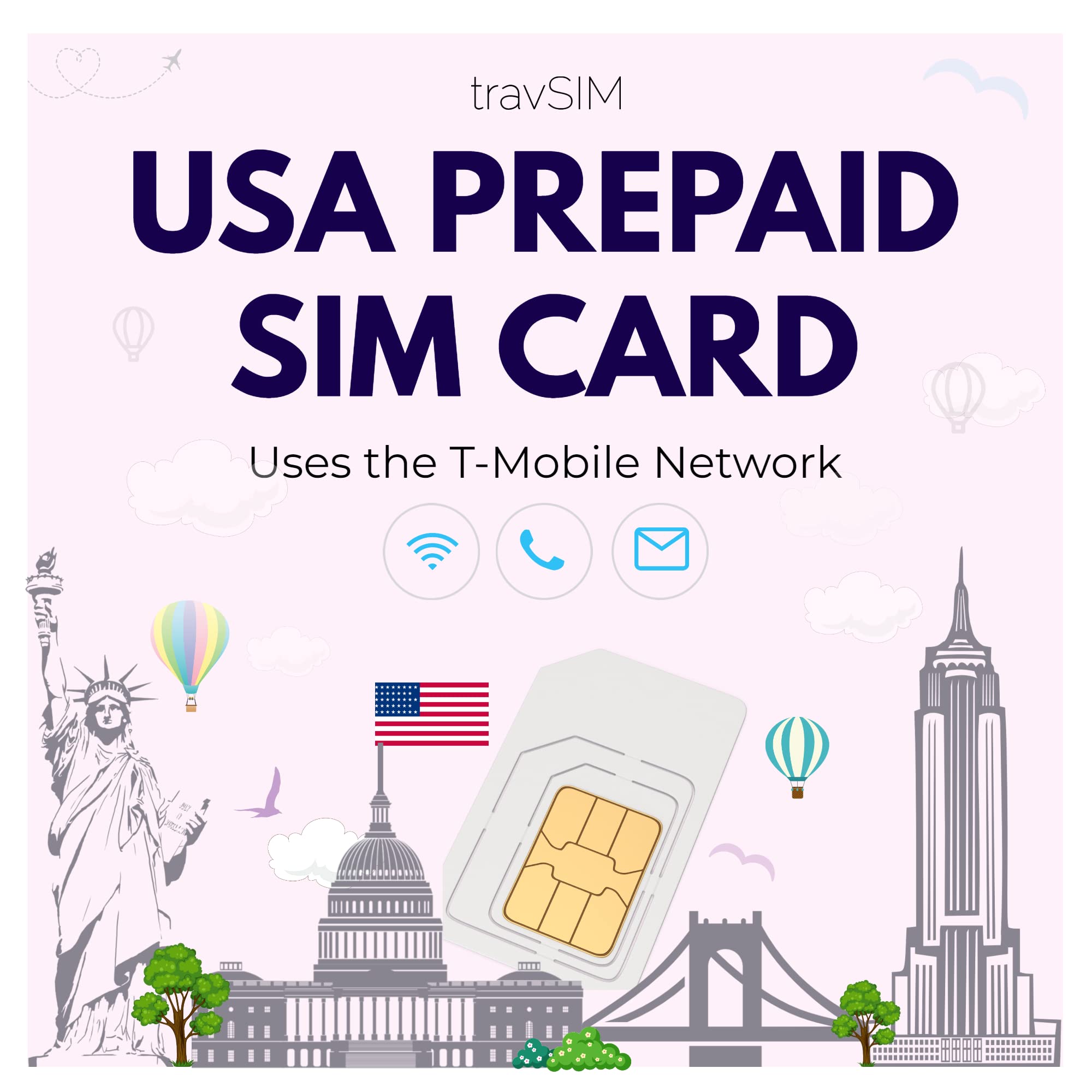 travSIM USA SIM Card  T-Mobile Network  50GB Data at 4G/5G speeds SIM for The USA has Unlimited National Calls & Texts  USA SIM 