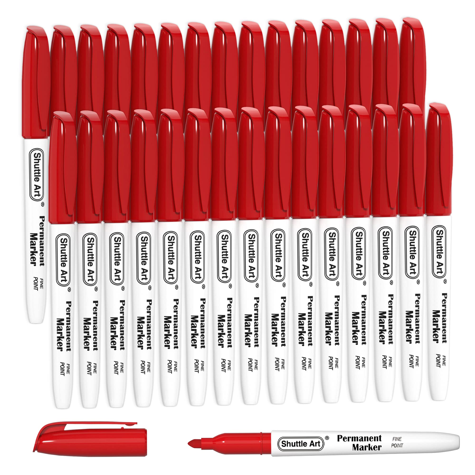 Shuttle Art Permanent Markers, 30 Pack Red Permanent Marker set,Fine Point, Works on Plastic,Wood,Stone,Metal and Glass for Dood