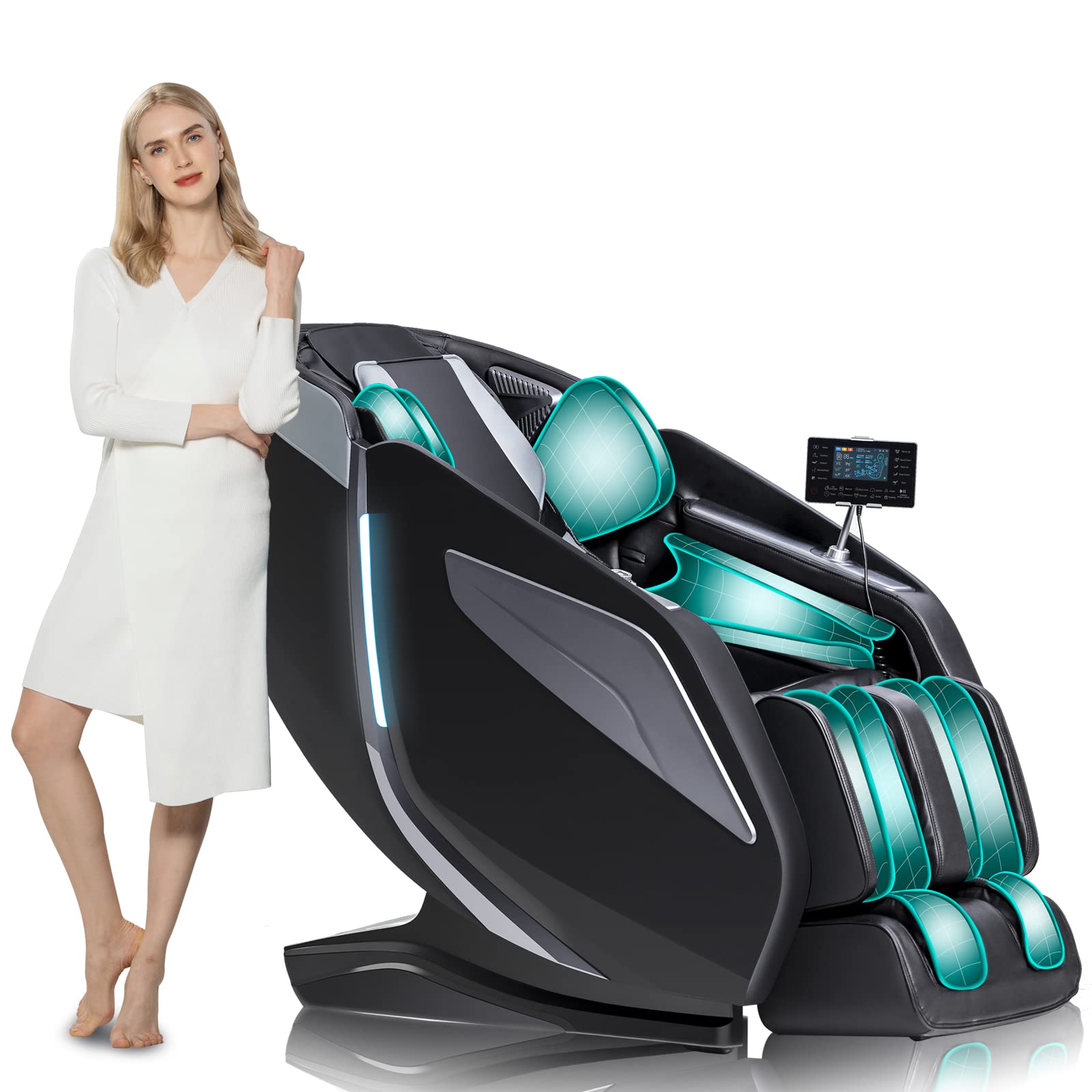 HealthRelife Massage Chair Full Body Recliner with Heat Zero Gravity Air Pressure SL Track Intelligent Voice Control Bluetooth S