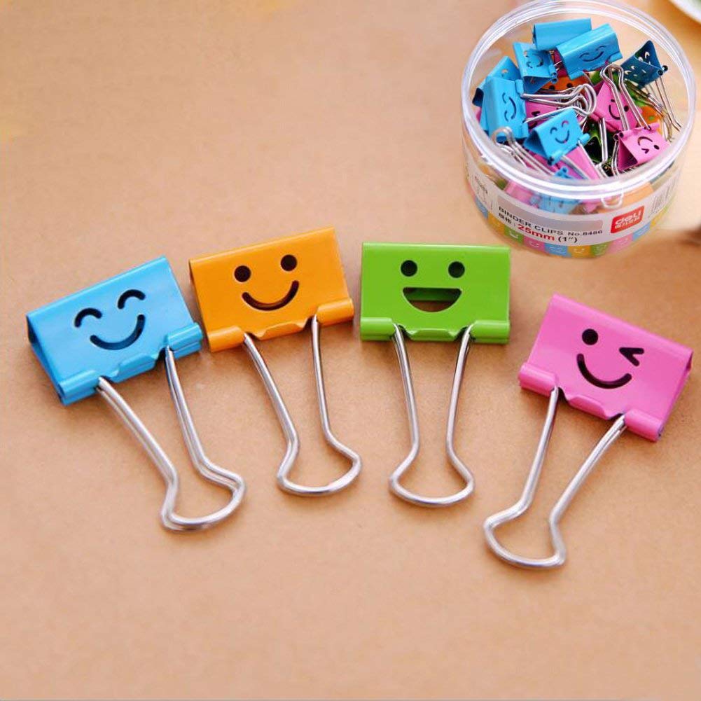 Coideal Colored Face Binder Paper Clips, 48 Pcs 1 Inch Medium Assorted Smile Bull Clip Clamps Multi Color Cute Hollow Smiling fo