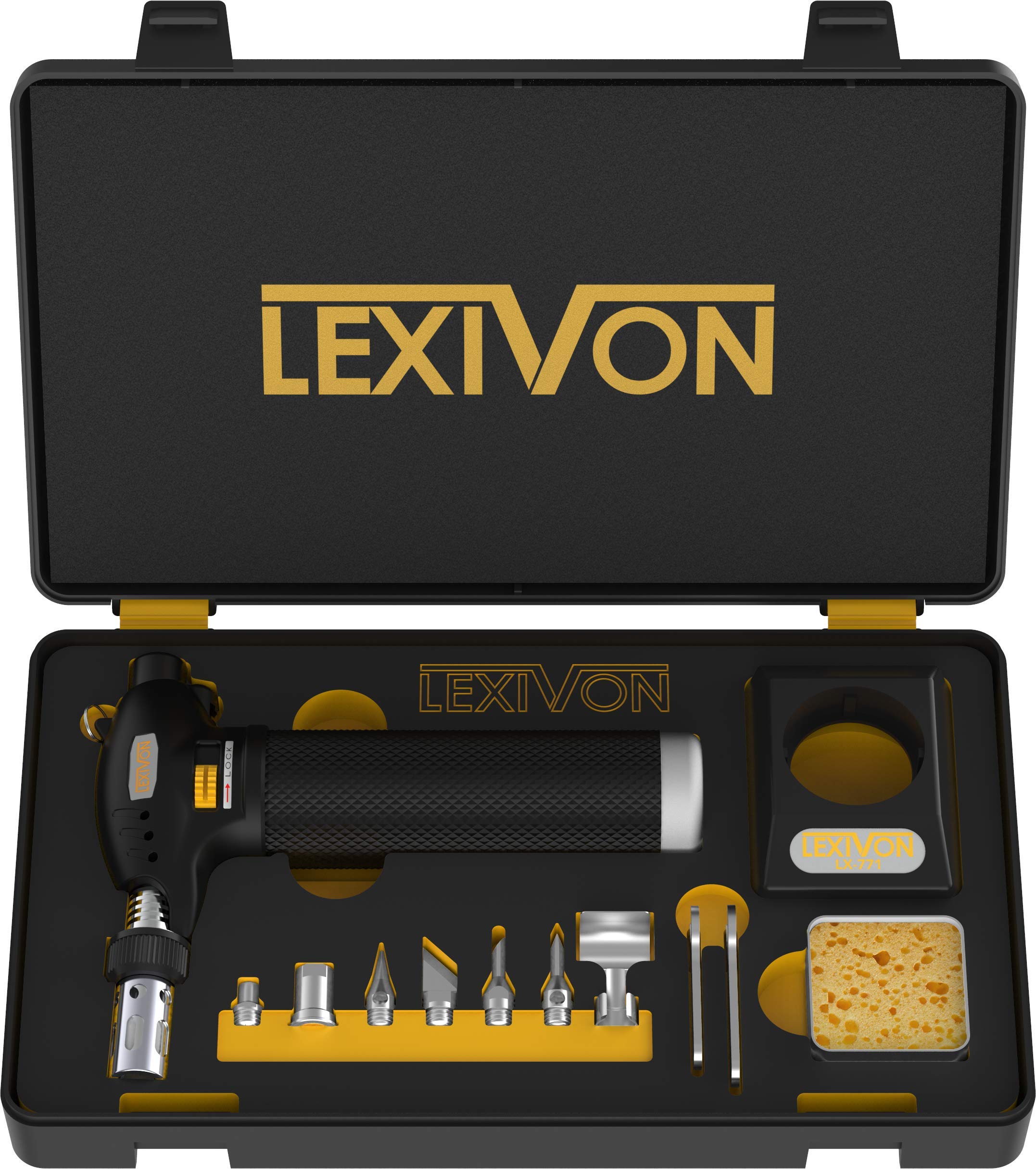 LEXIVON Butane Torch Multi-Function Kit  Premium Self-Igniting Soldering Station with Adjustable Flame  Pro grade 125-Watt Equiv