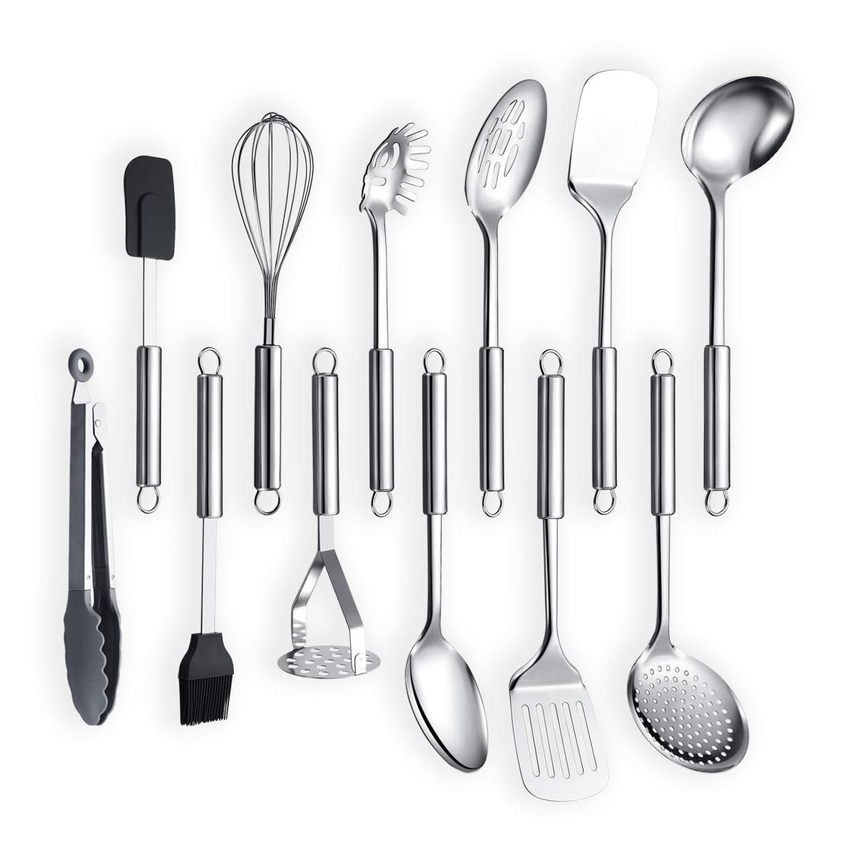 Berglander Cooking Utensil Set 12 Piece Stainless Steel Kitchen Tool Set, Include Cooking Spoon, Spatula, Whisk, Cooking Tong an