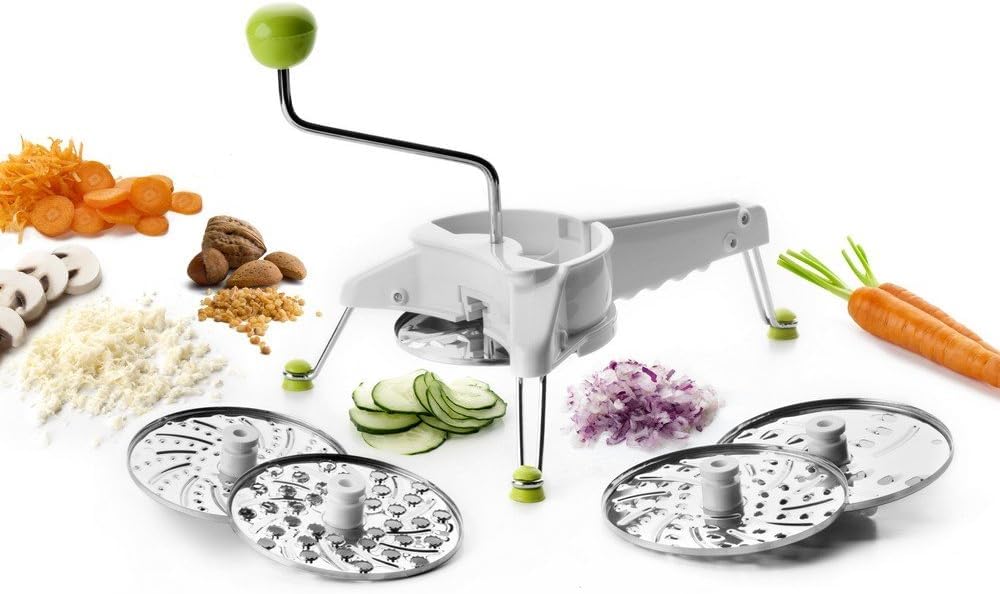 Ibili 5-in-1 Mouli Rotary Cheese Grater, Slicer, Made in Spain, Includes 5 Stainless Steel Interchangeable Variated Discs, (Disc
