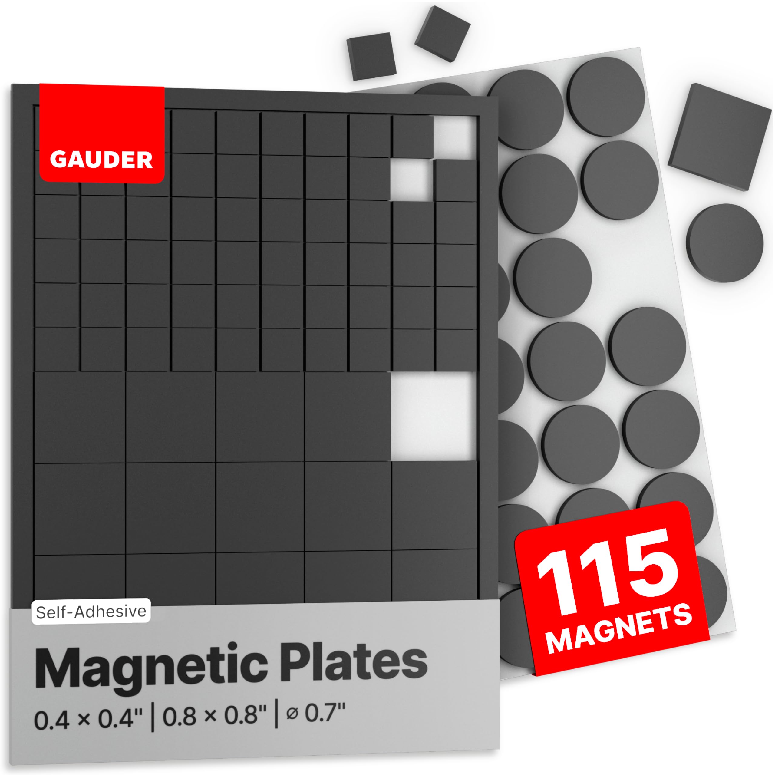 MP001 GAUDER Magnetic Dots and Squares, Small Sticky Magnets with Adhesive  Backing