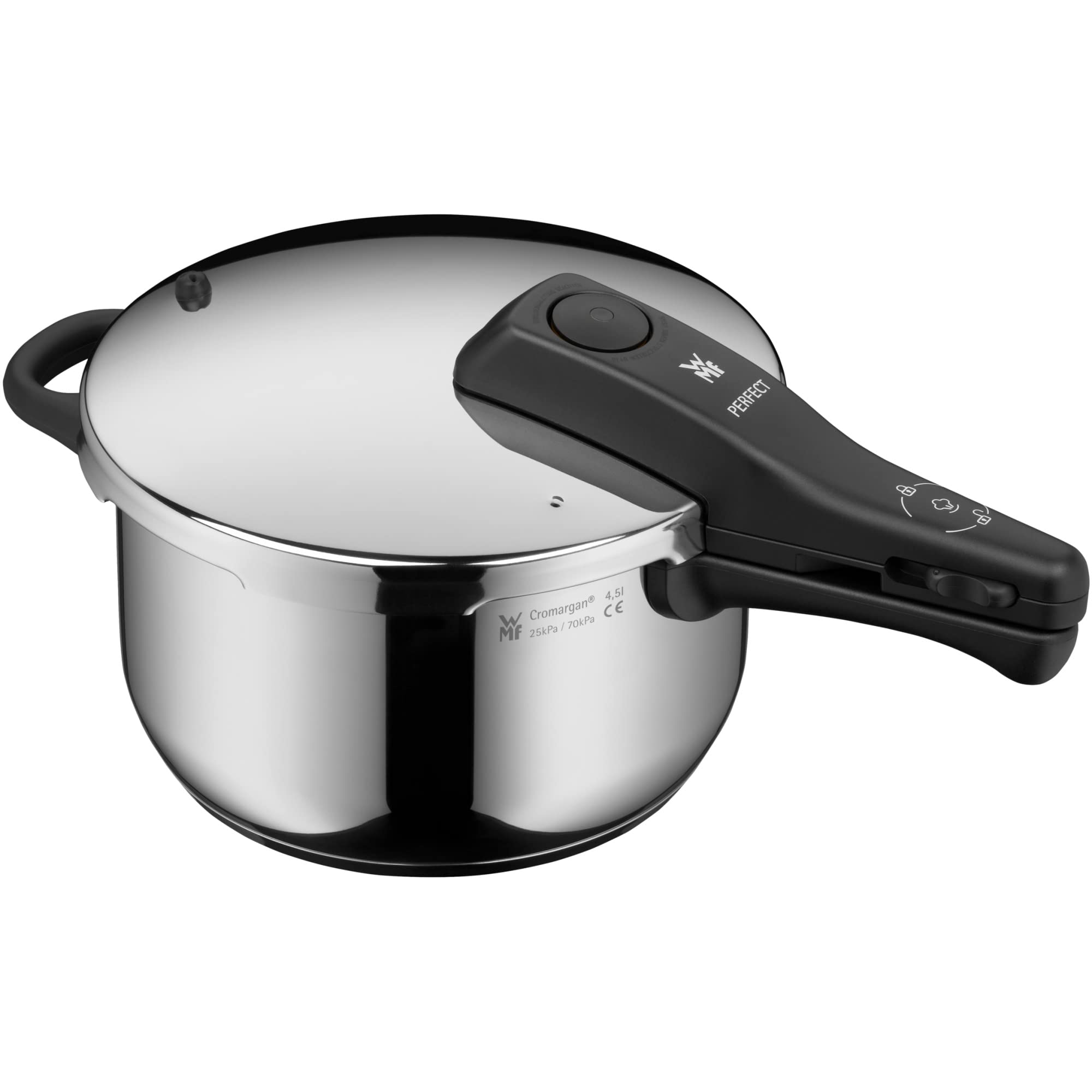 WMF Perfect Pressure Cooker Induction 4.5 L, Pressure Cooker, Large Cooking Signal, 2 Cooking Levels, Removable Lid Handle, Crom